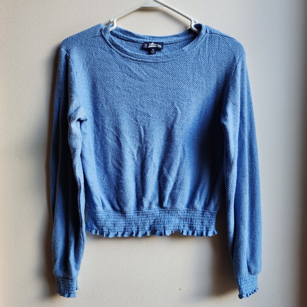 Freshman Blue Cropped Scoop Neck Lightweight Sweater Size Medium